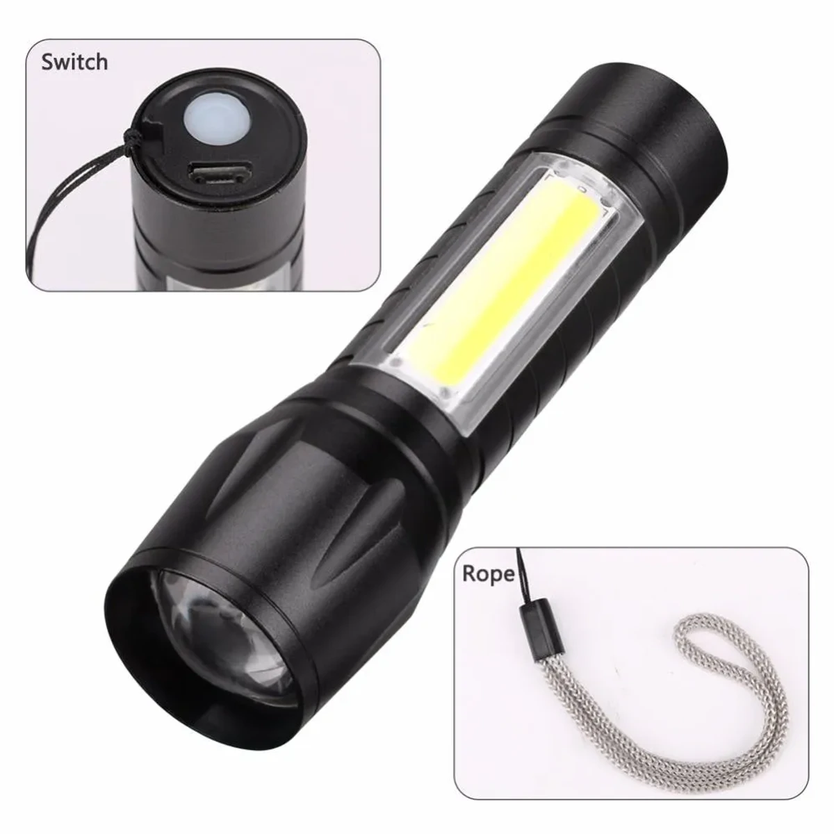 Powerful Mini LED Flashlight Super Bright Aluminium Pocket Torch Rechargeable Waterproof Hiking Camping Flash Light with Magnet - Image 3