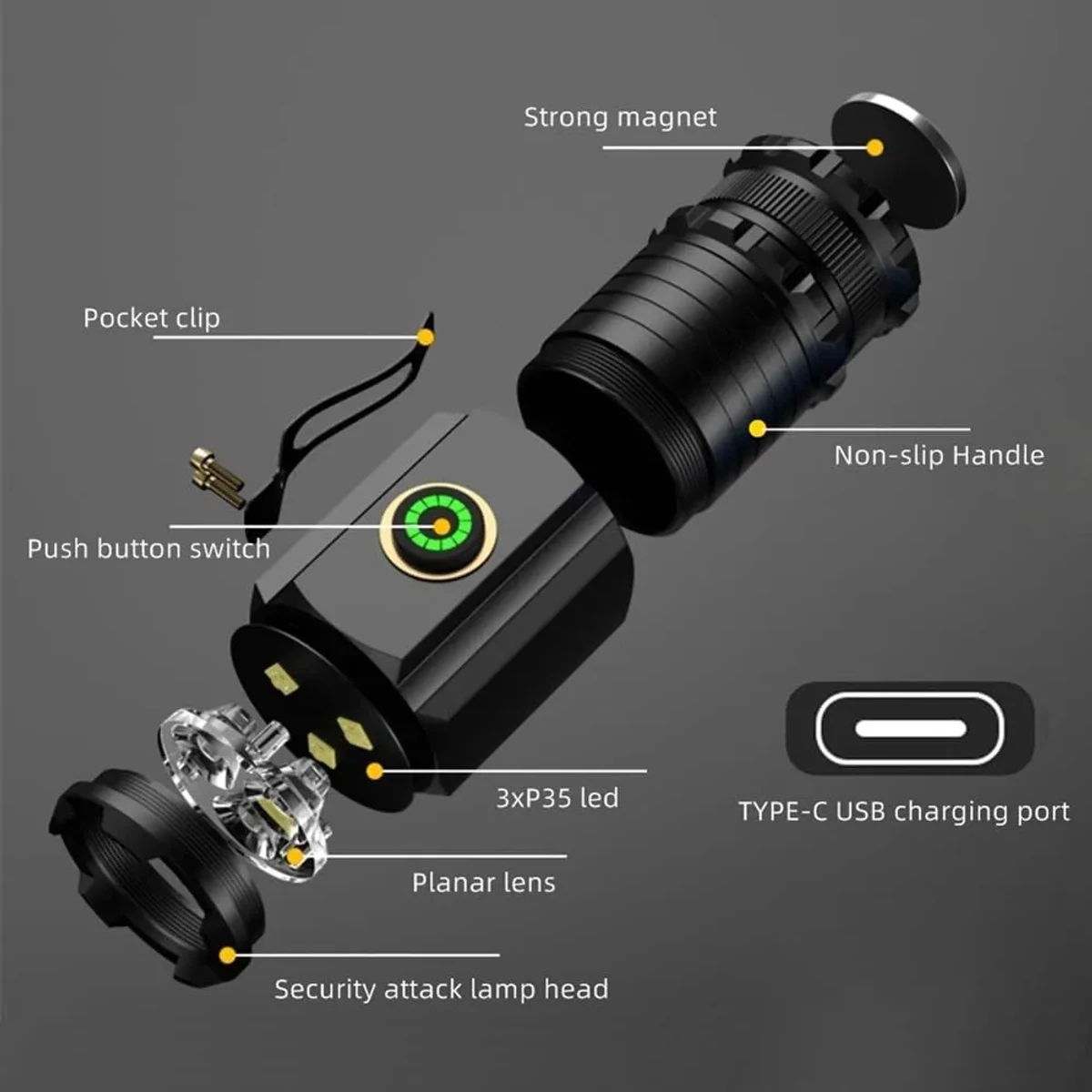 Powerful Mini LED Flashlight Super Bright Aluminium Pocket Torch Rechargeable Waterproof Hiking Camping Flash Light with Magnet - Image 10