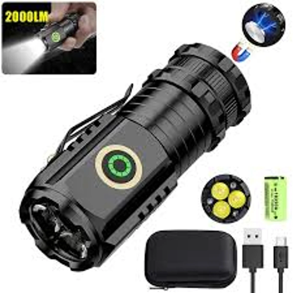 Powerful Mini LED Flashlight Super Bright Aluminium Pocket Torch Rechargeable Waterproof Hiking Camping Flash Light with Magnet