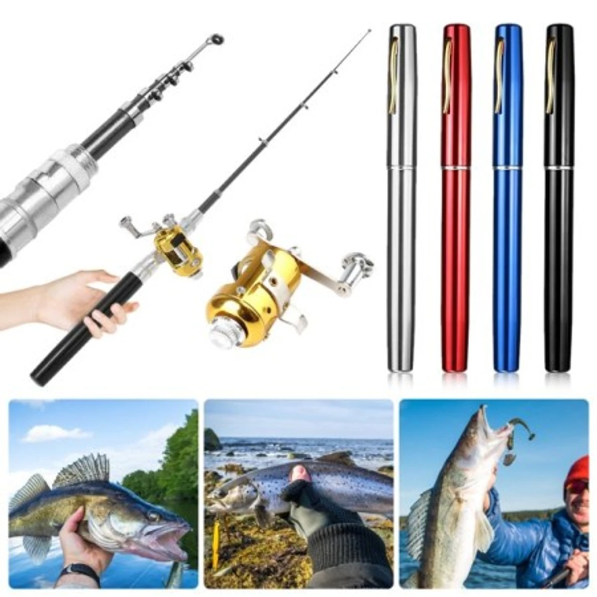 Portable Pocket Telescopic Mini Fishing Pole Pen Shape Folded Fishing Rod With Reel Wheel